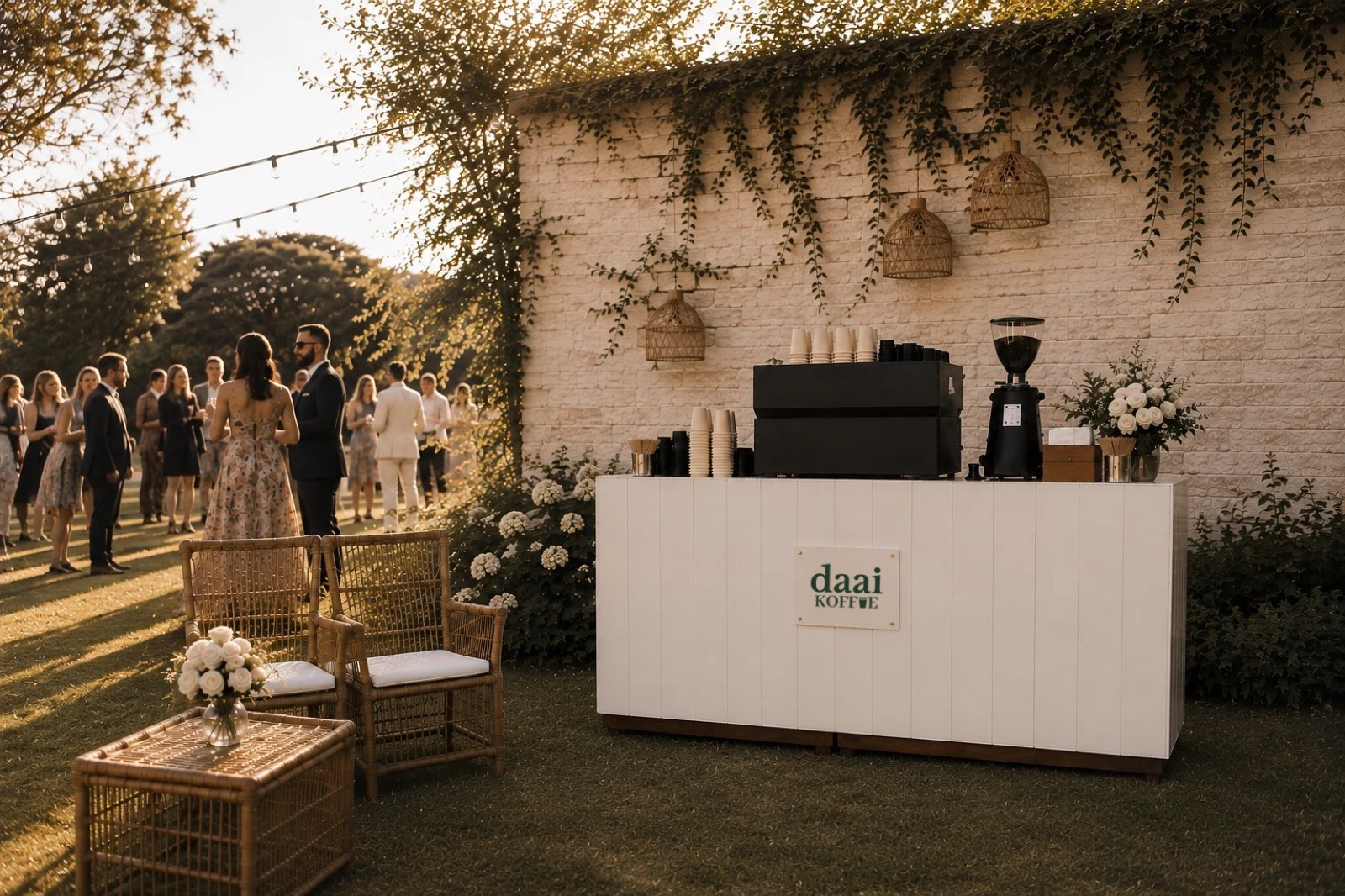 The Daai Koffie stand set up at a Winelands wedding venue